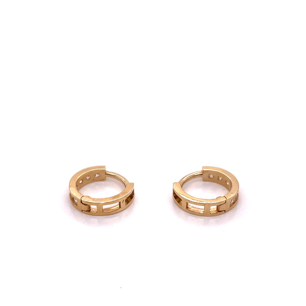 14k Yellow Gold Hoop Cubic Zirconia  Earrings - 1.0 Grams - 3 mm