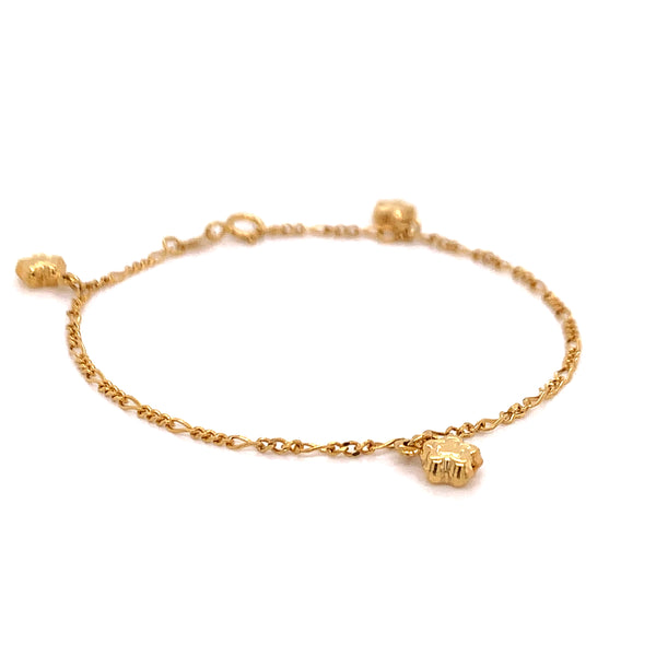 14k Yellow Gold  Bracelet with Charm of Flowers - 6.5 inches  - 1.6 grams