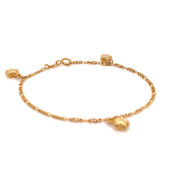 14k Yellow Gold  Bracelet with Charm of Flowers - 6.5 inches  - 1.6 grams