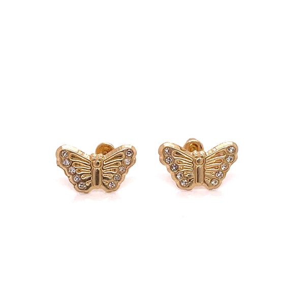 14k Yellow Gold butterfly Pink Cubic Zirconia Earrings -  0.5 Grams  11.2MM x 6.9MM