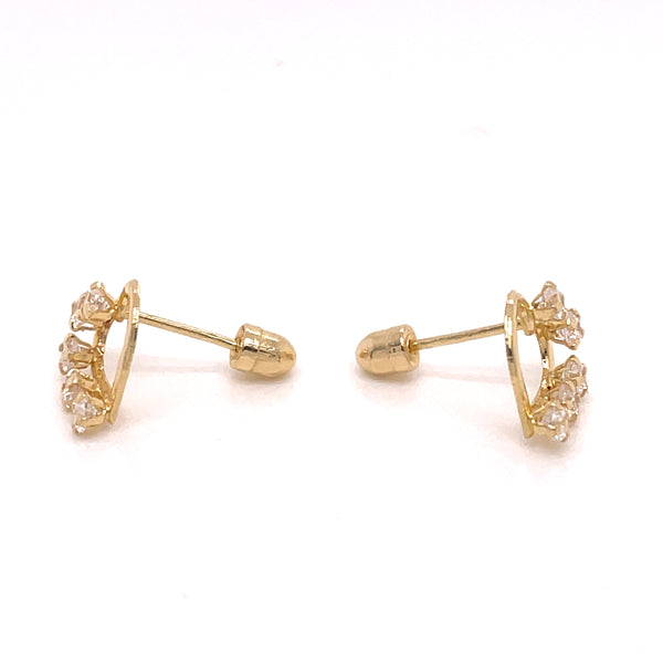 14k Yellow Gold Heart Cubic Zirconia Earrings - 0.6 grams - 8 mm