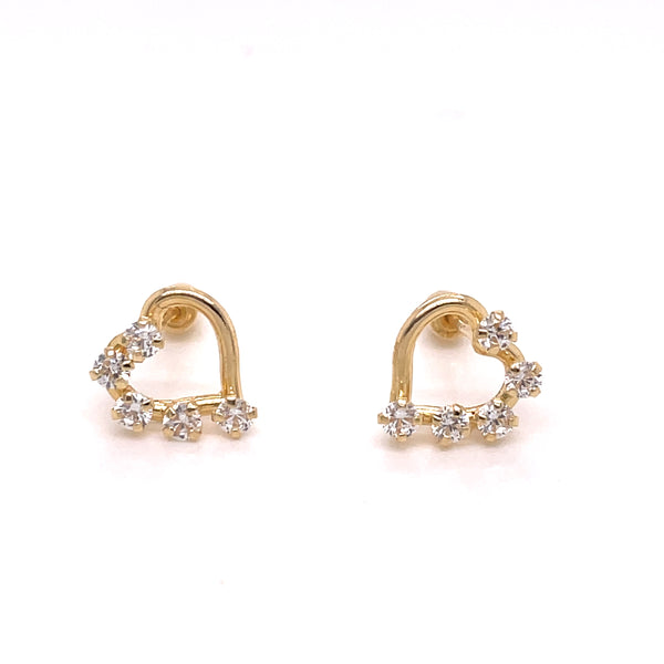 14k Yellow Gold Heart Cubic Zirconia Earrings - 0.6 grams - 8 mm